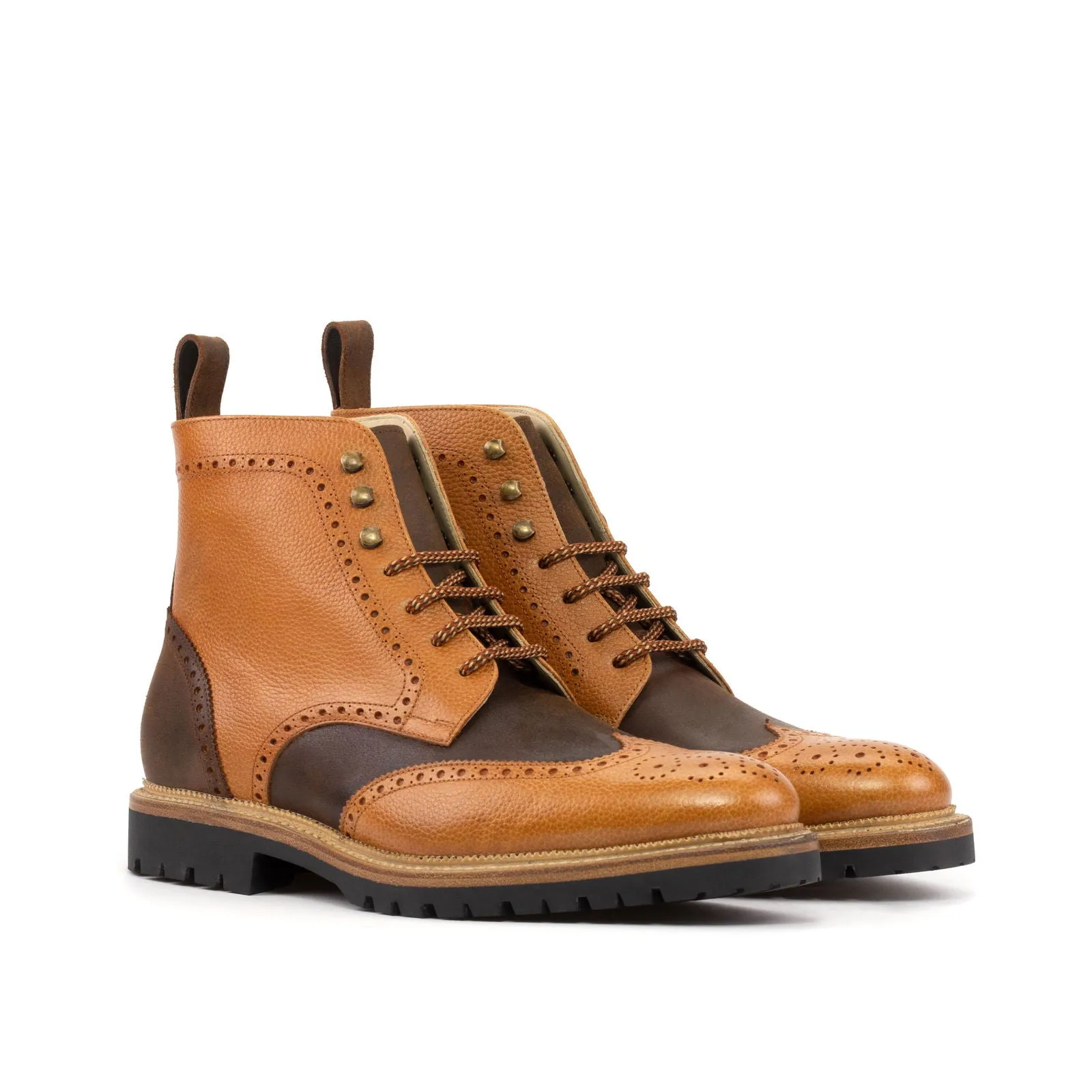 Men's Military Brogue Leather Boots Goodyear Welt Wide Plus Size Brown 5899