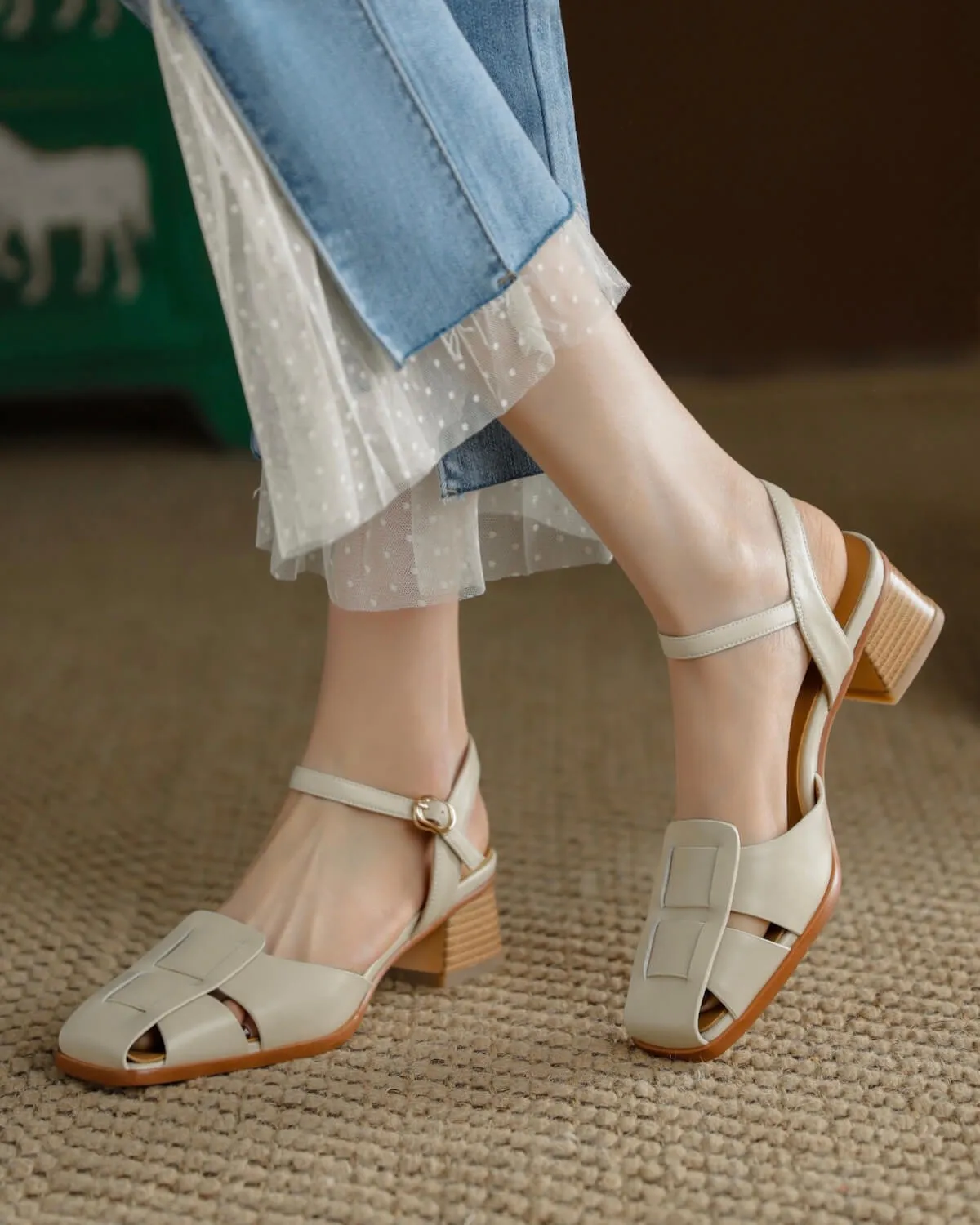 Voda - Block Heel Leather Sandals